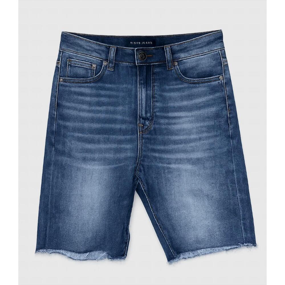 NEW RISEN women's josey ray hi-rise raw hem shorts in dark blue